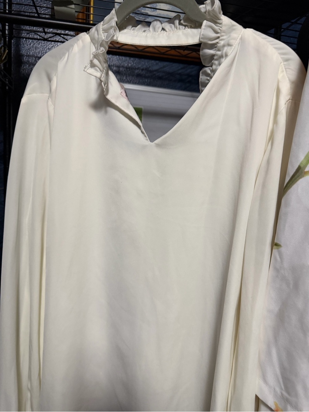 Macy's Cream Ruffle-Trim V-Neck Blouse